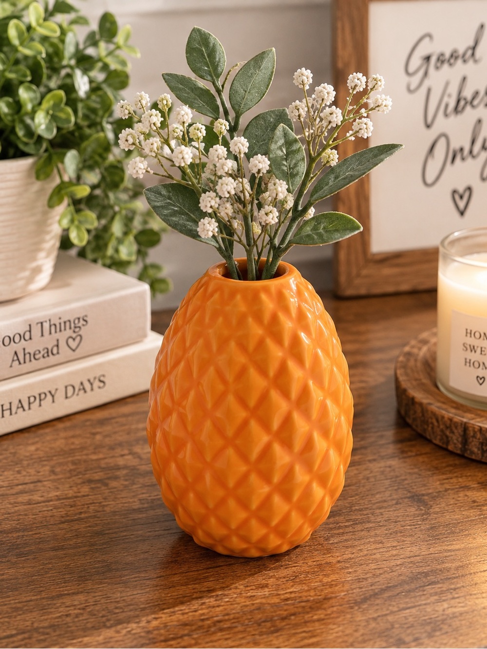 Orange Pineapple Ceramic Vase -